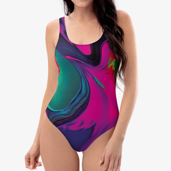 Euc Loony Legs London FUNKY LAVA GREEN MAGENTA one piece swimsuit bathing suit - Picture 1 of 4